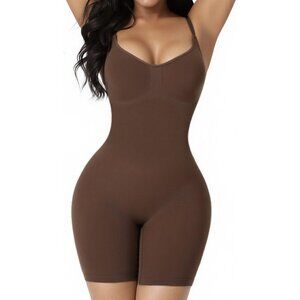 Women's Tummy Control Body Shaper Dark Brown Bodysuit Shapewear Straps Slimming